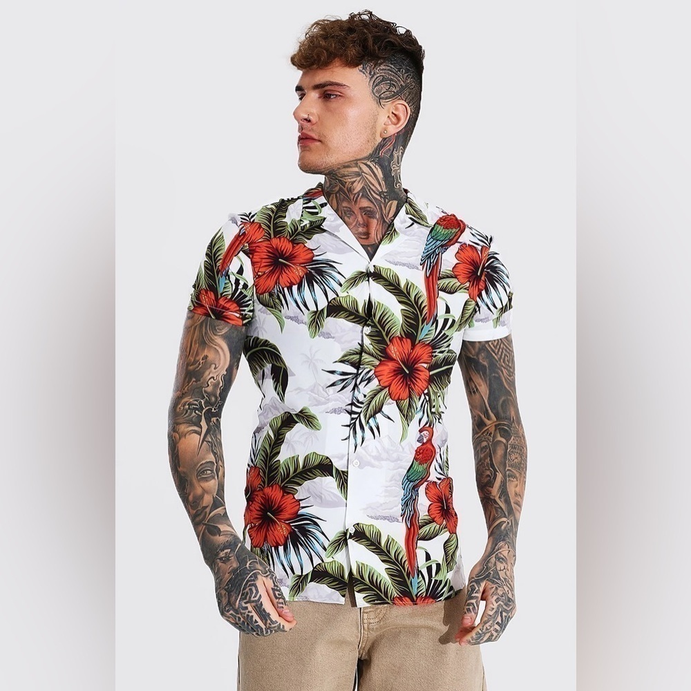SHORT SLEEVE FLORAL MUSCLE REVERE SHIRT